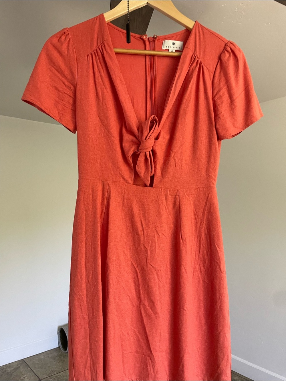 Socialite Coral Tie-Front Short Sleeve Mini Dress